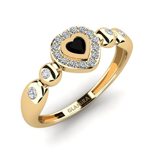 Anillo Pavina Oro Amarillo 585 & Zafiro negro & Diamante & Cristal de Swarovski