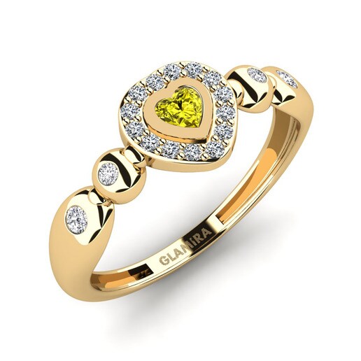 Anillo Pavina Oro Amarillo 585 & Diamante Amarillo & Diamante & Cristal de Swarovski