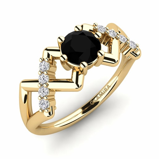 Anillo Rigea Oro Amarillo 585 & Diamante Negro & Diamante
