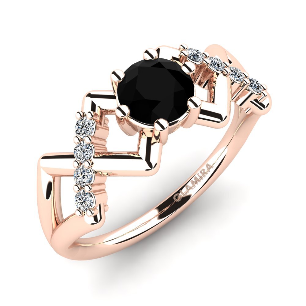 Oro Rosso 585 Diamante Nero Anello promessa donna Rigea