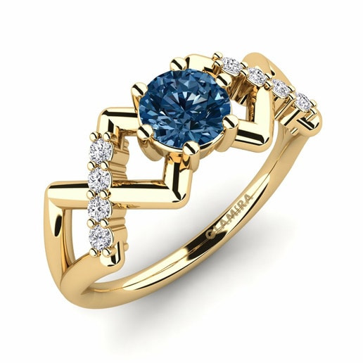 Anillo Rigea Oro Amarillo 585 & Diamante Azul & Diamante