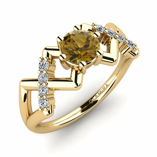 Anillo Rigea Oro Amarillo 585 & Circón Marrón & Cristal de Swarovski