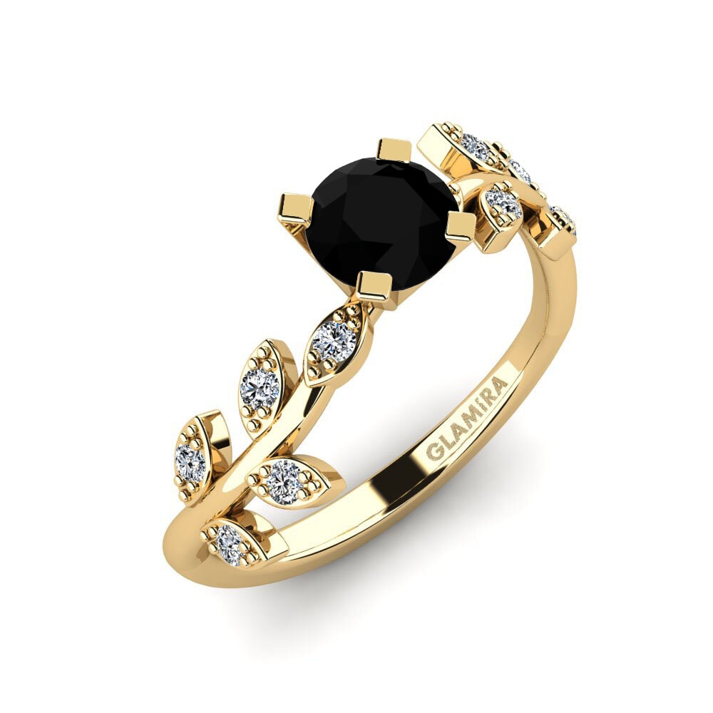 18K Geel Goud Zwarte Diamant Vrouwen Belofte Ring Snep