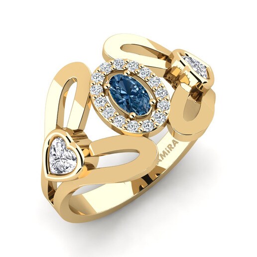 Anillo Sretonan Oro Amarillo 585 & Diamante Azul & Diamante & Cristal de Swarovski