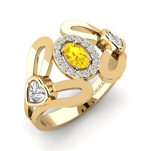 Anillo Sretonan Oro Amarillo 585 & Zafiro amarillo & Diamante & Cristal de Swarovski