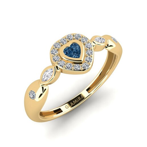 Anillo Stota Oro Amarillo 585 & Diamante Azul & Diamante & Cristal de Swarovski