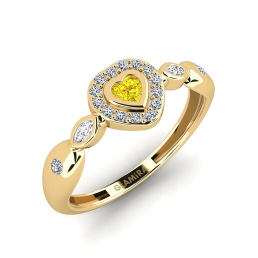 Anillo Stota Oro Amarillo 585 & Zafiro amarillo & Diamante & Cristal de Swarovski