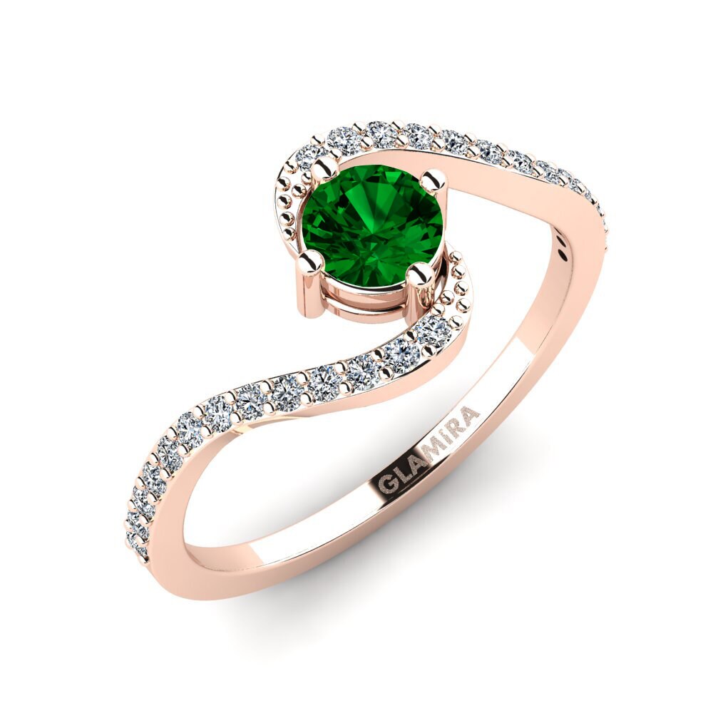 14ct Rose Gold Green Zirconia Women's Promise Ring Urengan