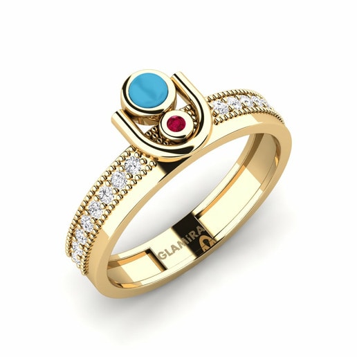 Ring Napoli 585 Yellow Gold & Ruby & White Sapphire