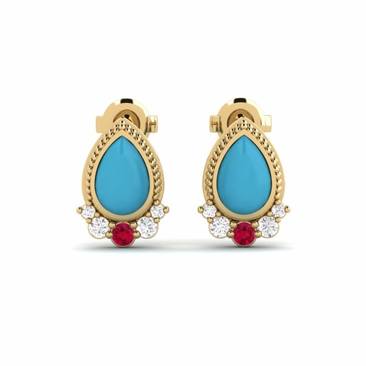Earring Tarkus 585 Yellow Gold & Ruby & White Sapphire