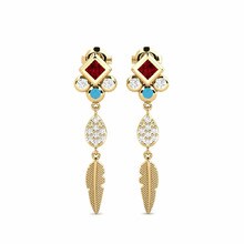 Earring Uhie - A 585 Yellow Gold & Ruby & White Sapphire