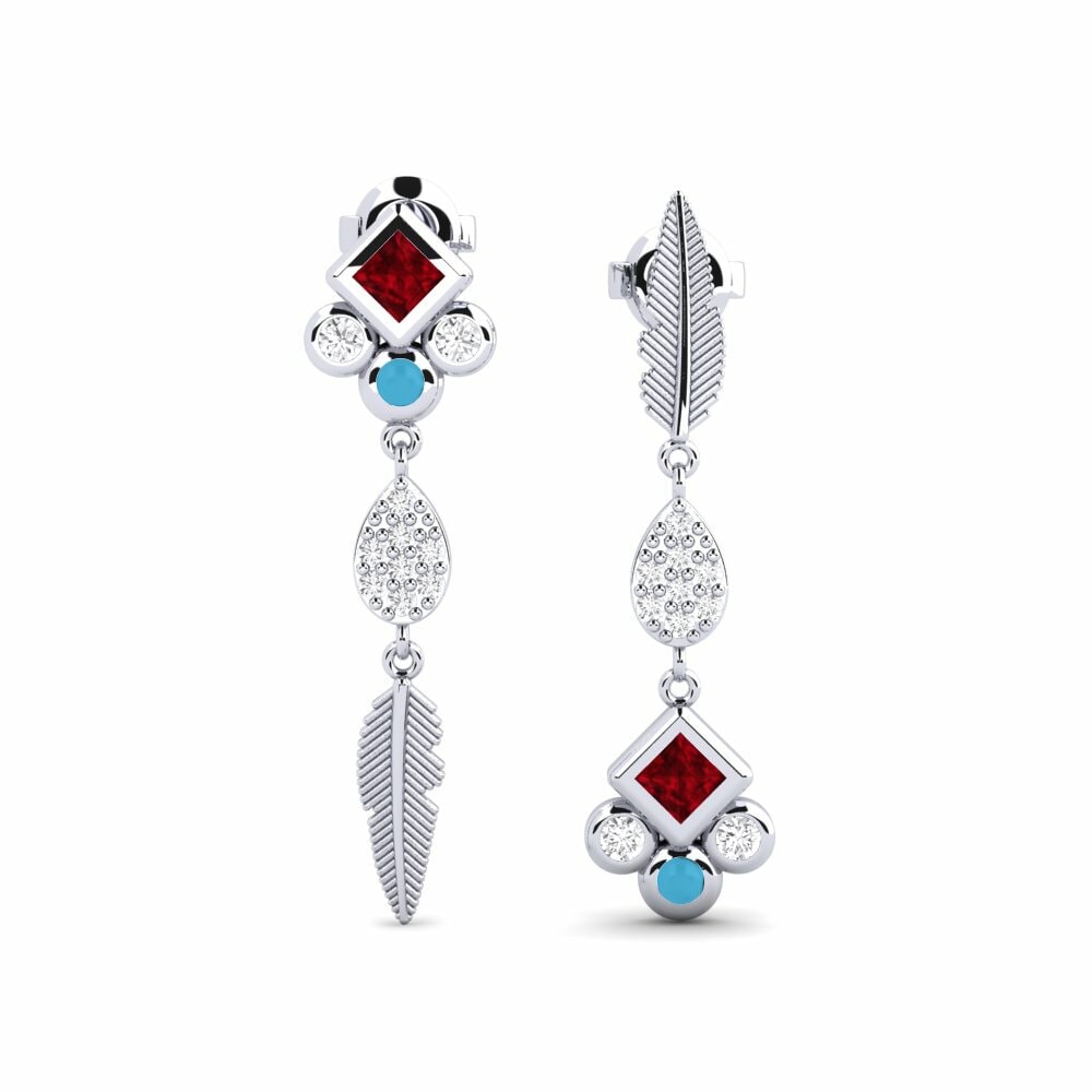 Princess 0.4 Carat Drops & Dangle Ruby 950 Platinum Earring Uhie - SET