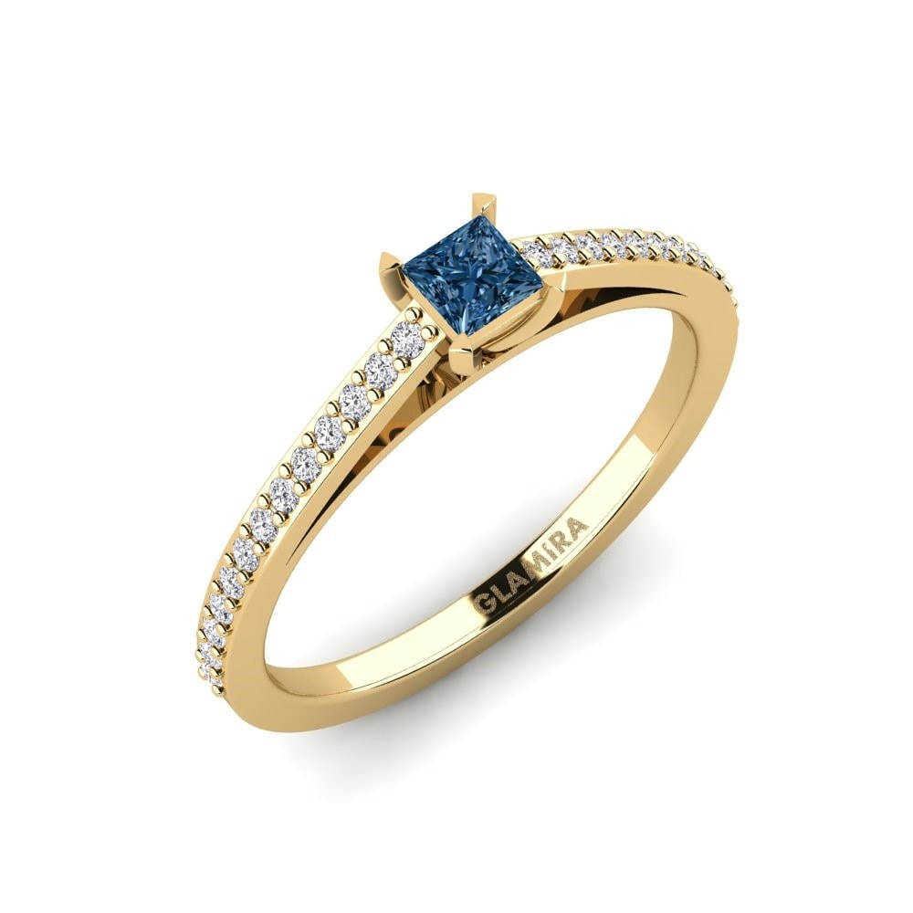 公主方形 藍色鑽石 訂婚戒指 Azadi