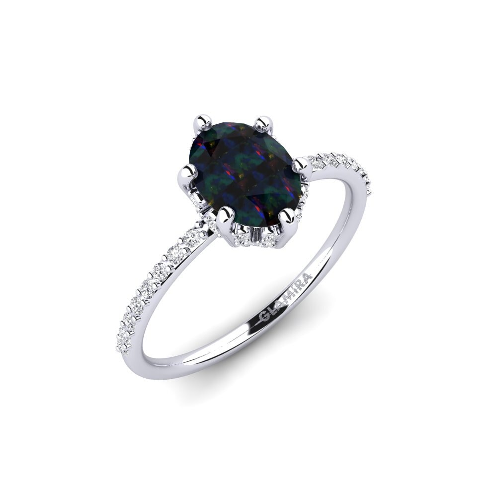 14k White Gold Black Opal Engagement Ring Firebian