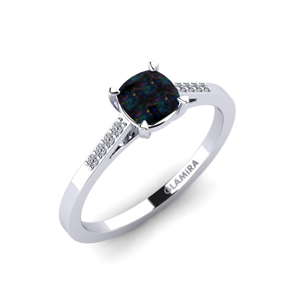 14k White Gold Black Opal Engagement Ring Natose