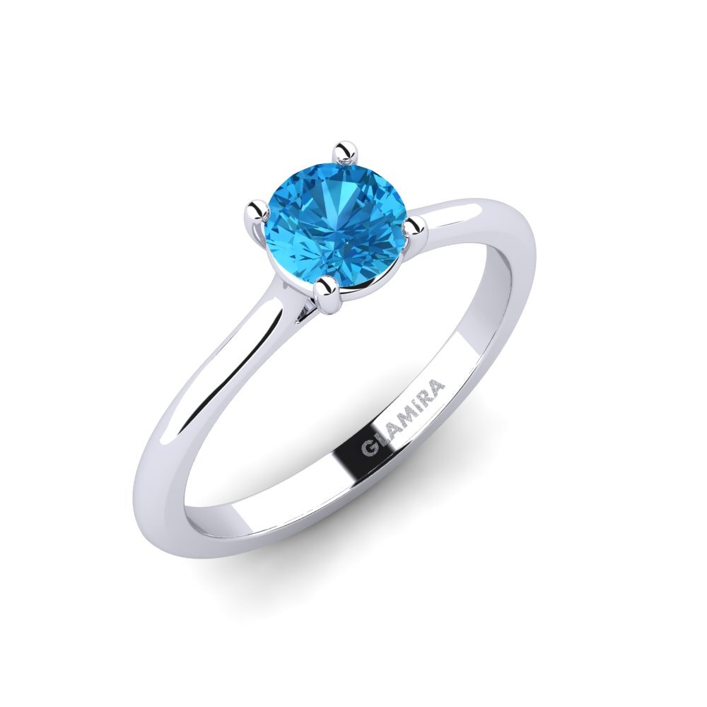 Platino 950 Topacio azul Anillo de compromiso Pavon