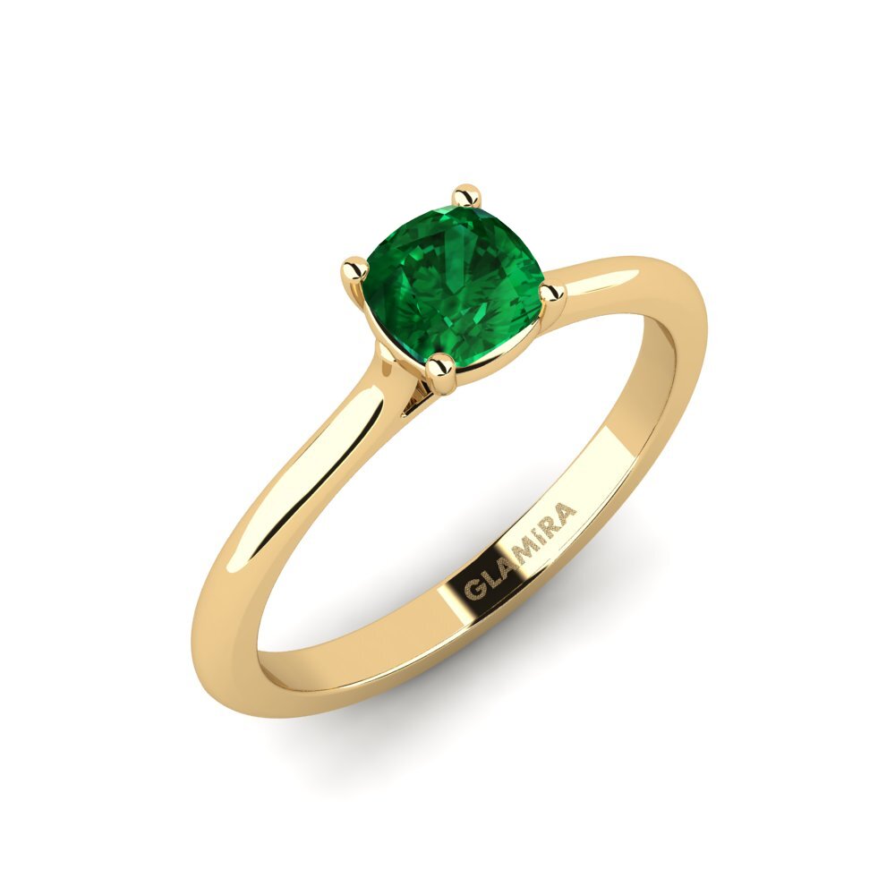 14k Yellow Gold Emerald (Lab Created) Engagement Ring Podode