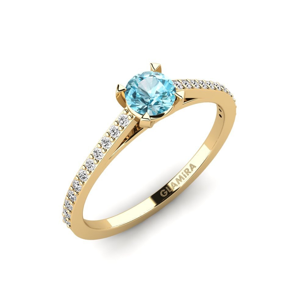 18k Oro Amarillo Circón Azul Anillo de compromiso Roenou