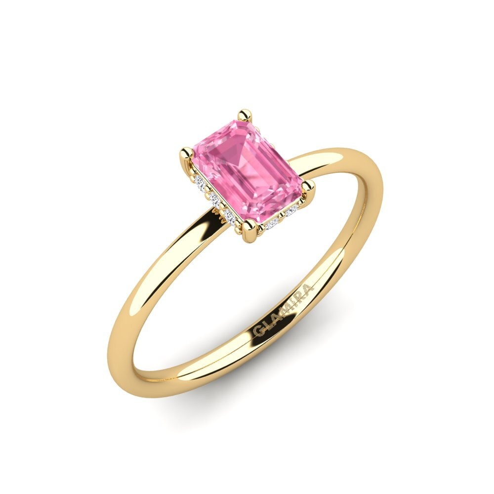 9k Oro Amarillo Zafiro Rosado Anillo de compromiso Wulden