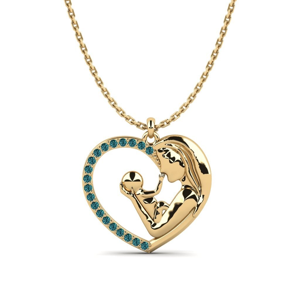 14k Yellow Gold Blue Diamond Women's Pendant Kakoli