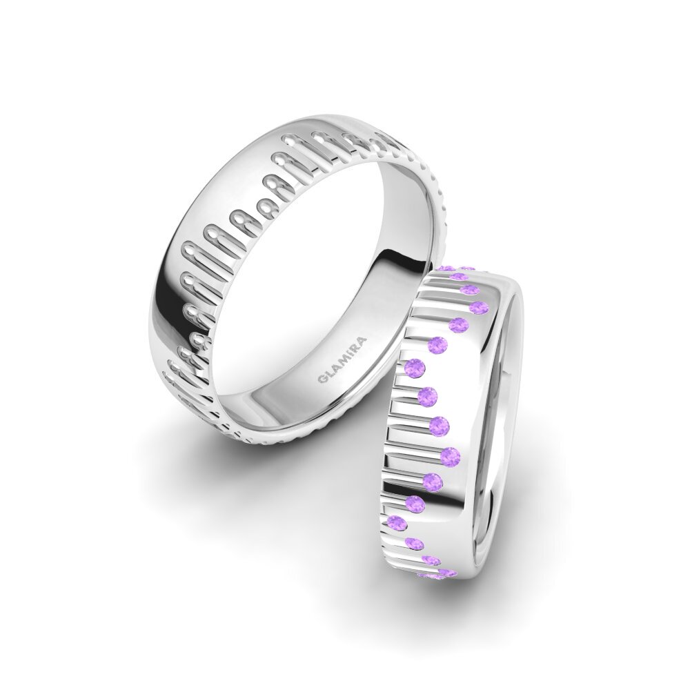 9ct White Gold Amethyst Wedding Ring Captivating Dimension 6 mm