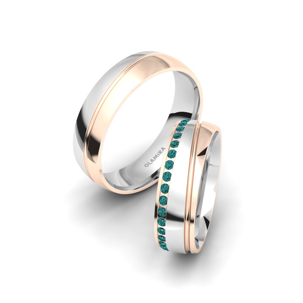 9k Oro Blanco & Rosa Diamante Azul Anillo de boda Cute Spirit 6 mm