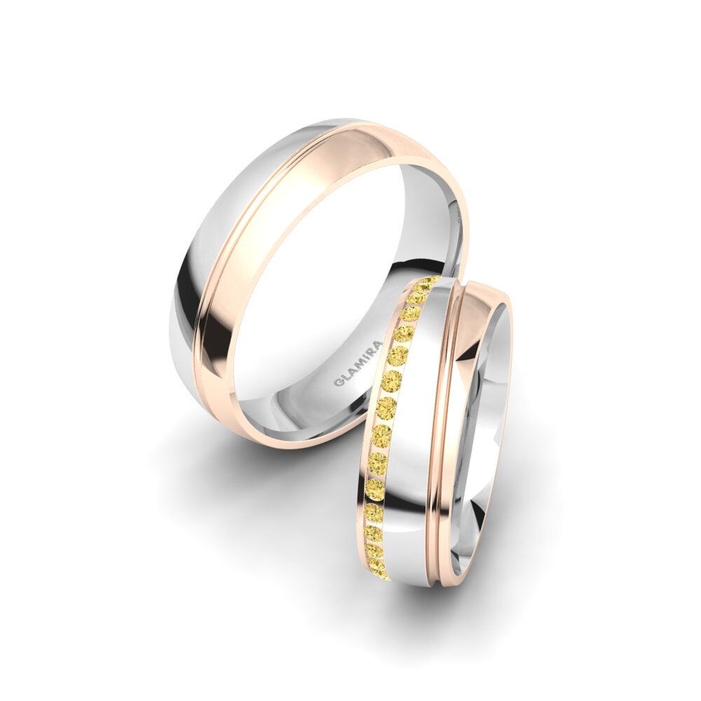 9k Oro Blanco & Rosa Diamante Amarillo Anillo de boda Cute Spirit 6 mm