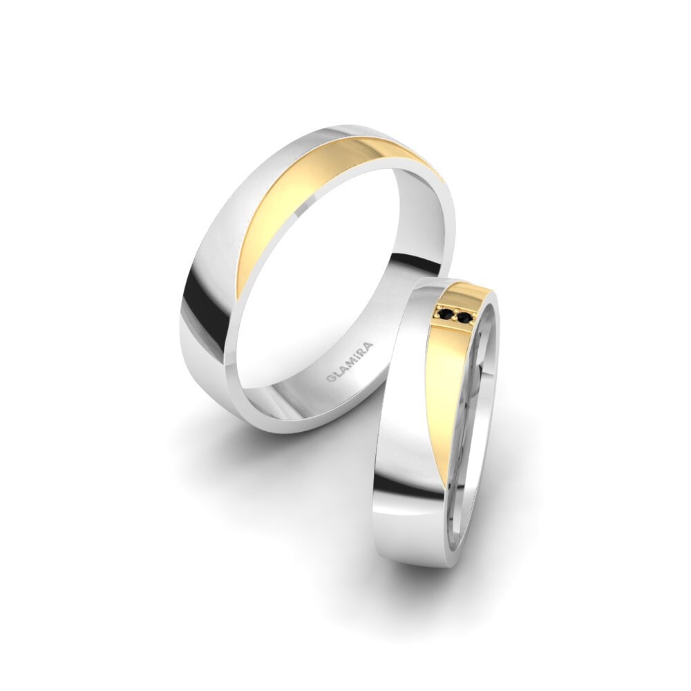 9k Oro Blanco & Amarillo Zafiro negro Anillo de boda Cute Start 5 mm
