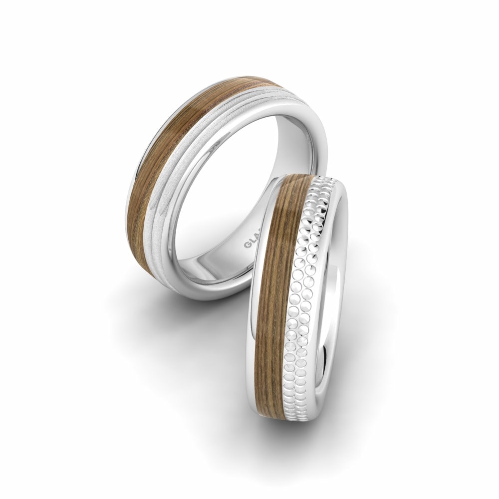 Wood & Carbon 14k White Gold Wedding Ring Glamorous Flower 6 mm
