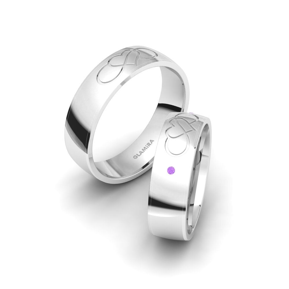 18ct White Gold Amethyst Wedding Ring Glamorous Shine 6 mm