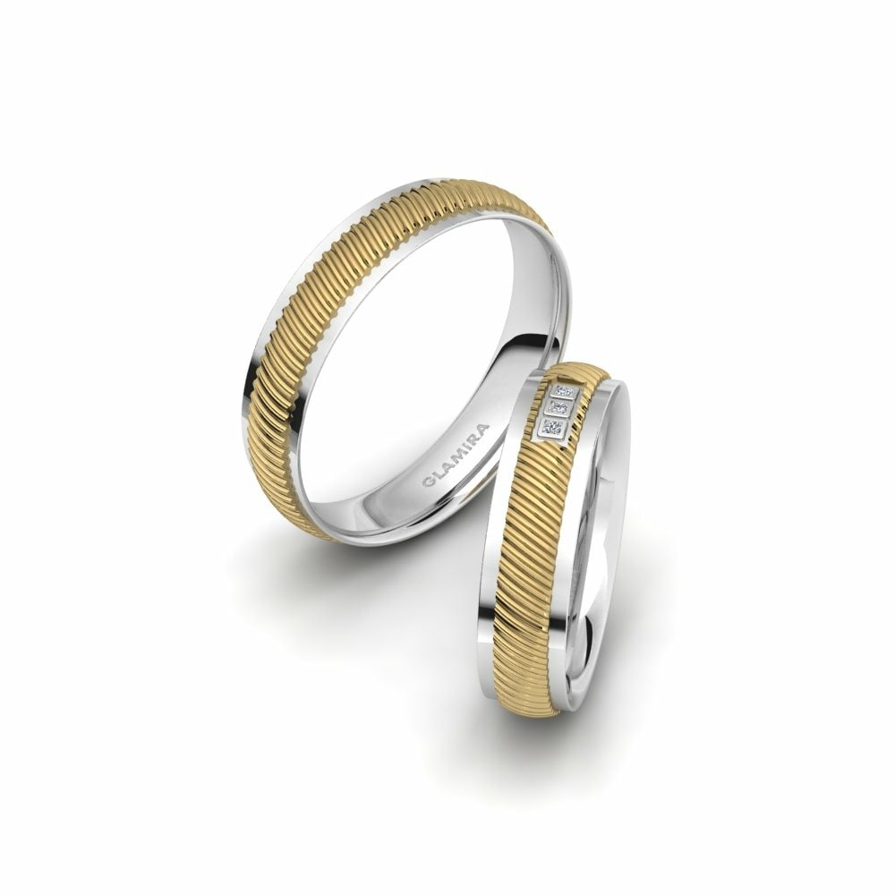 0.018 Carat Vintage Zirconia 14k White & Yellow Gold Wedding Ring Pleasant Elegance 5 mm