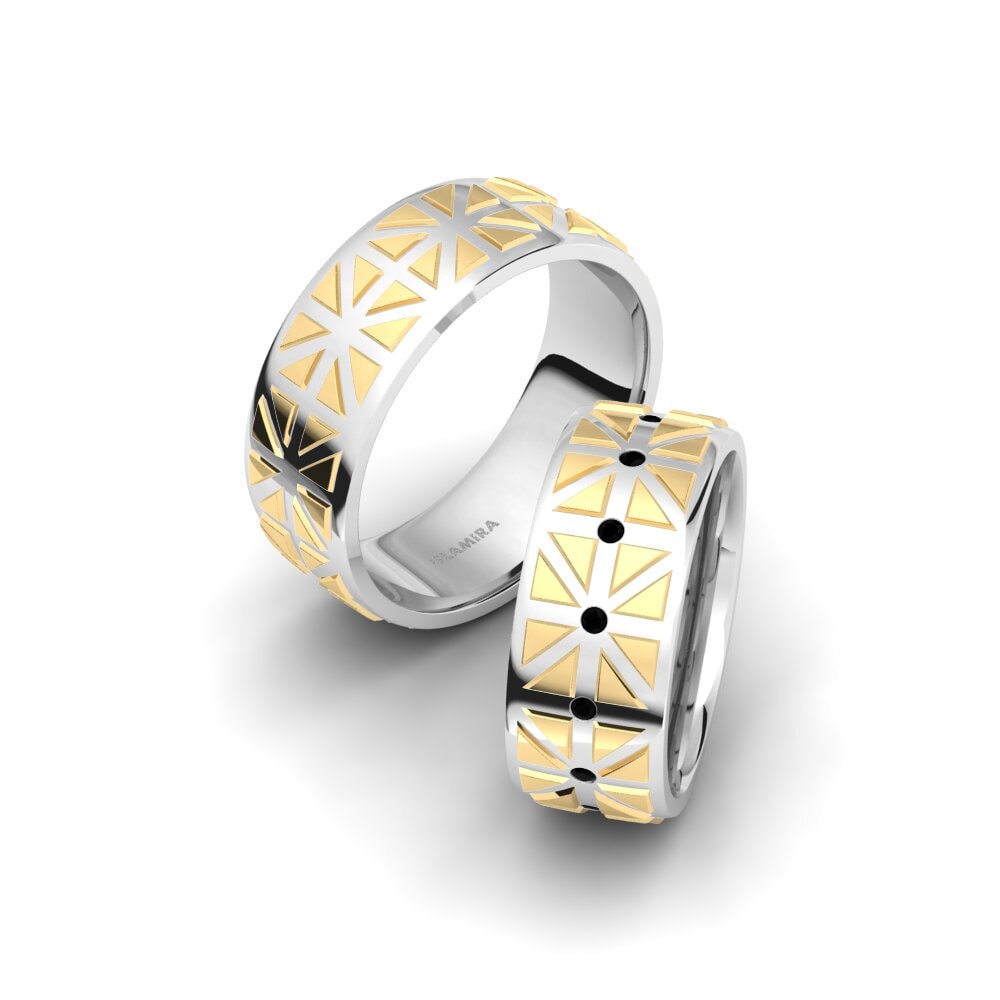 14k Yellow & White Gold Black Sapphire Wedding Ring Spectacular Cover 8 mm
