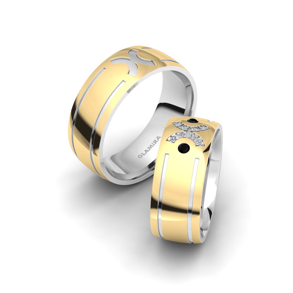 14k Yellow & White Gold Black Sapphire Wedding Ring Spectacular Fame 8 mm
