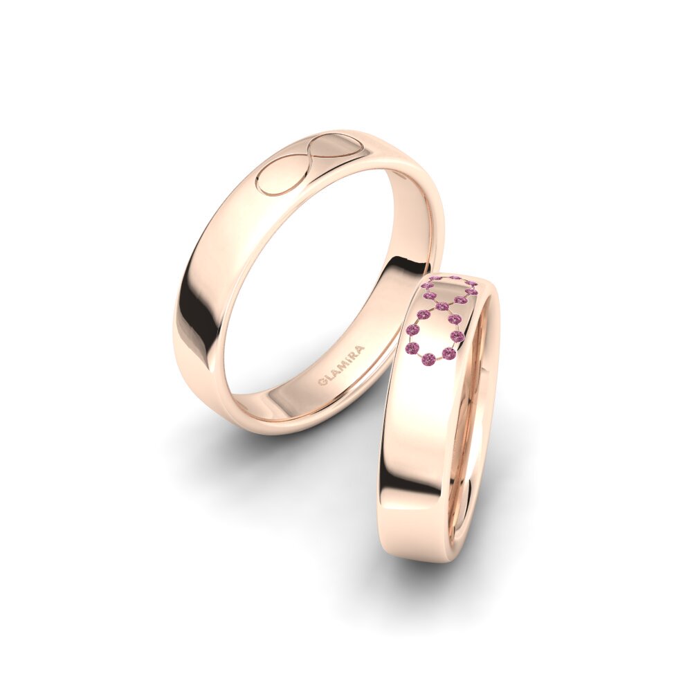 18k Oro Rosa Granate Rhodolite Anillo de boda Spectacular Line 5 mm