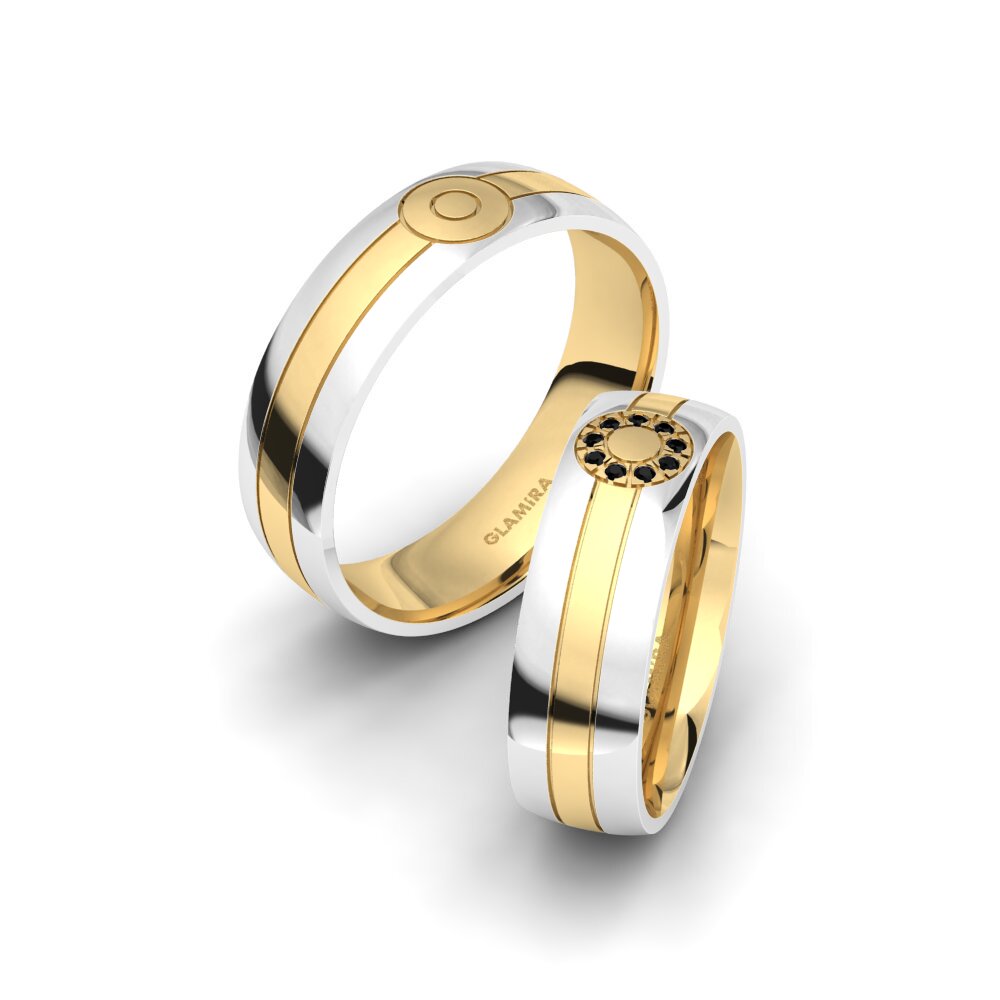 14k White & Yellow Gold Black Diamond Wedding Ring Spectacular Mind 6 mm