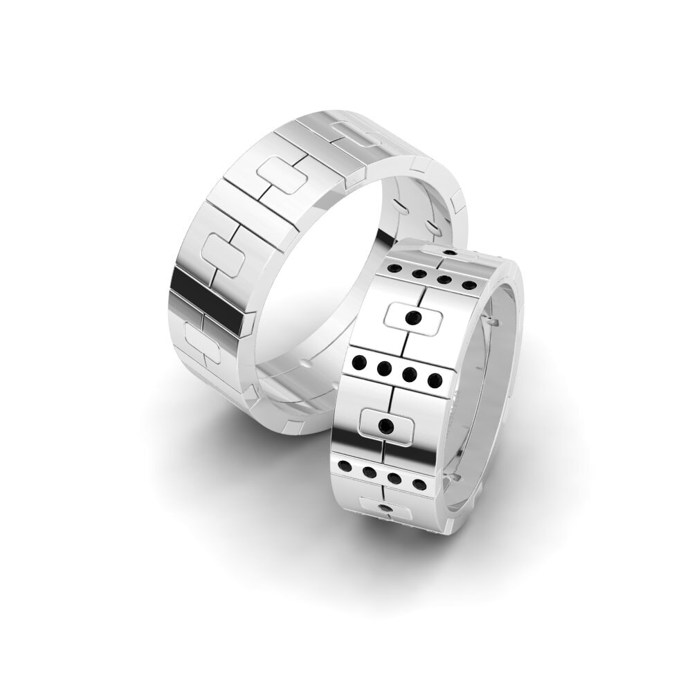 White Silver Black Diamond Wedding Ring Peaceful Lofi 8 mm