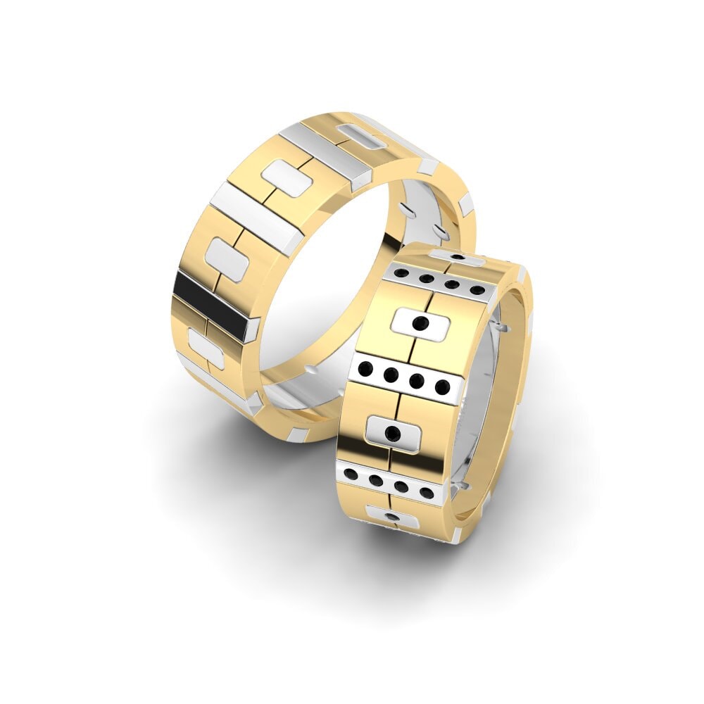 14k White & Yellow Gold Black Diamond Wedding Ring Peaceful Lofi 8 mm