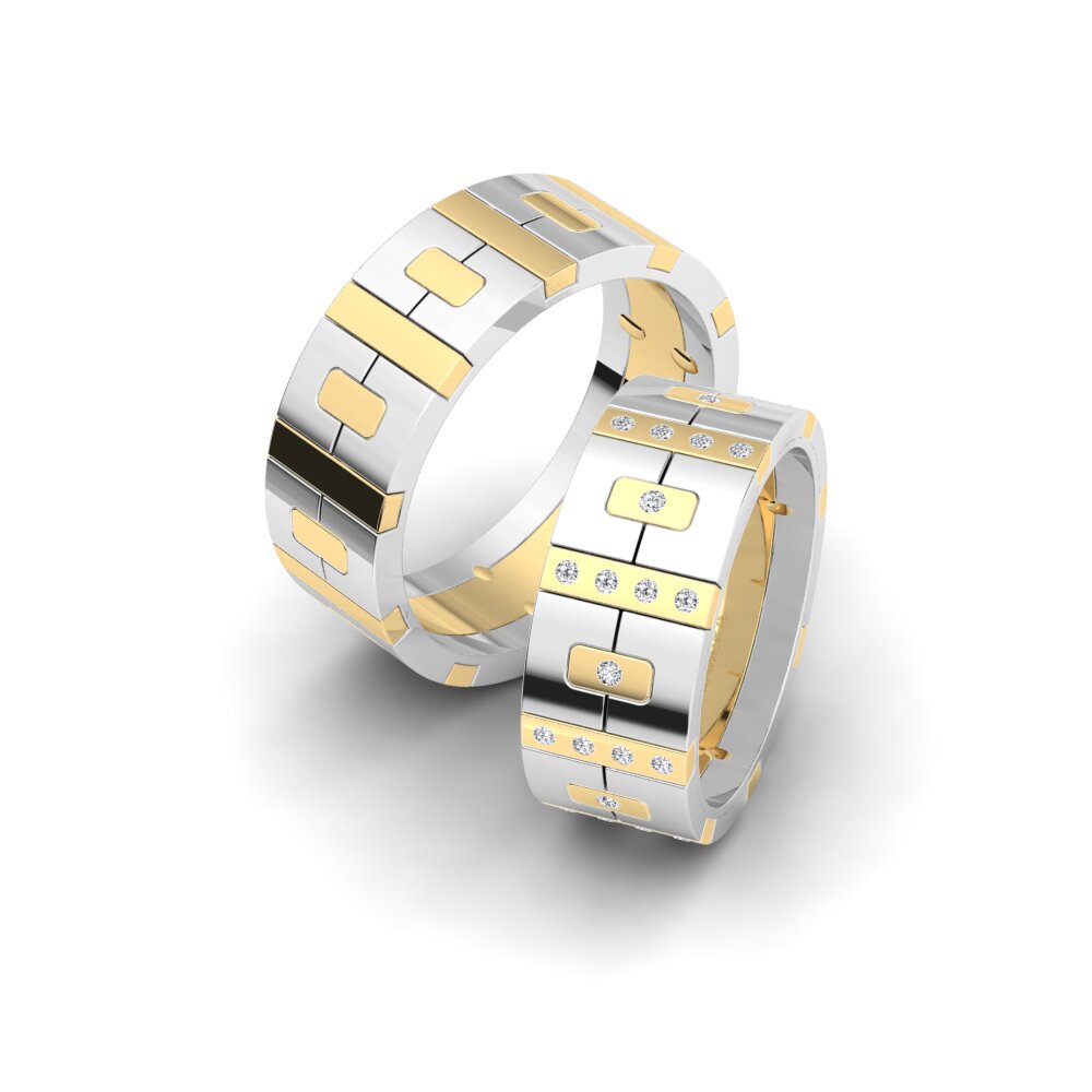 14k Yellow & White Gold Diamond Wedding Ring Peaceful Lofi 8 mm