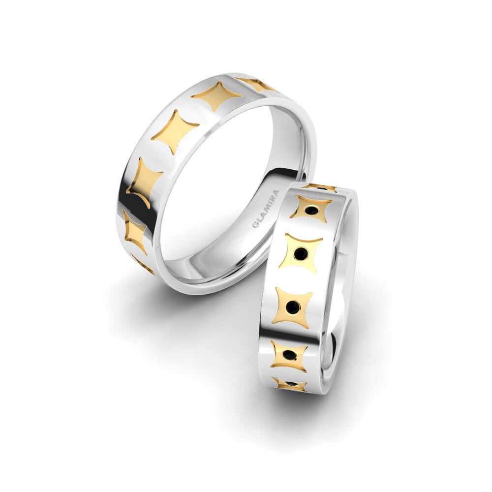 14k White & Yellow Gold Black Diamond Wedding Ring Spectacular Happiness