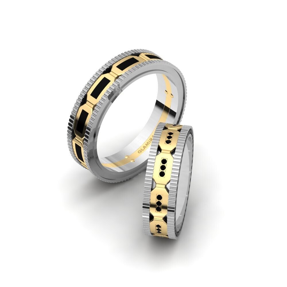 14k White & Yellow Gold Black Diamond Wedding Ring Spectacular Speech 5 mm