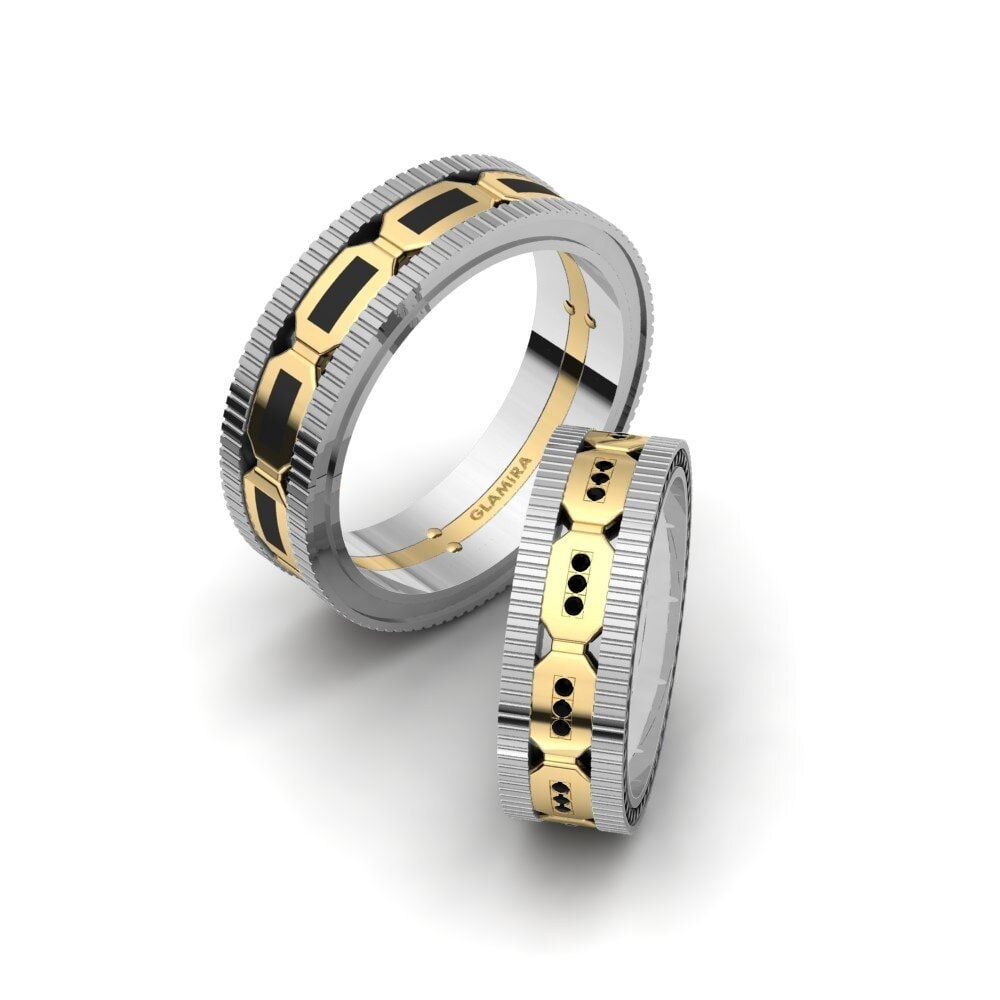 14k White & Yellow Gold Black Diamond Wedding Ring Spectacular Speech 6 mm