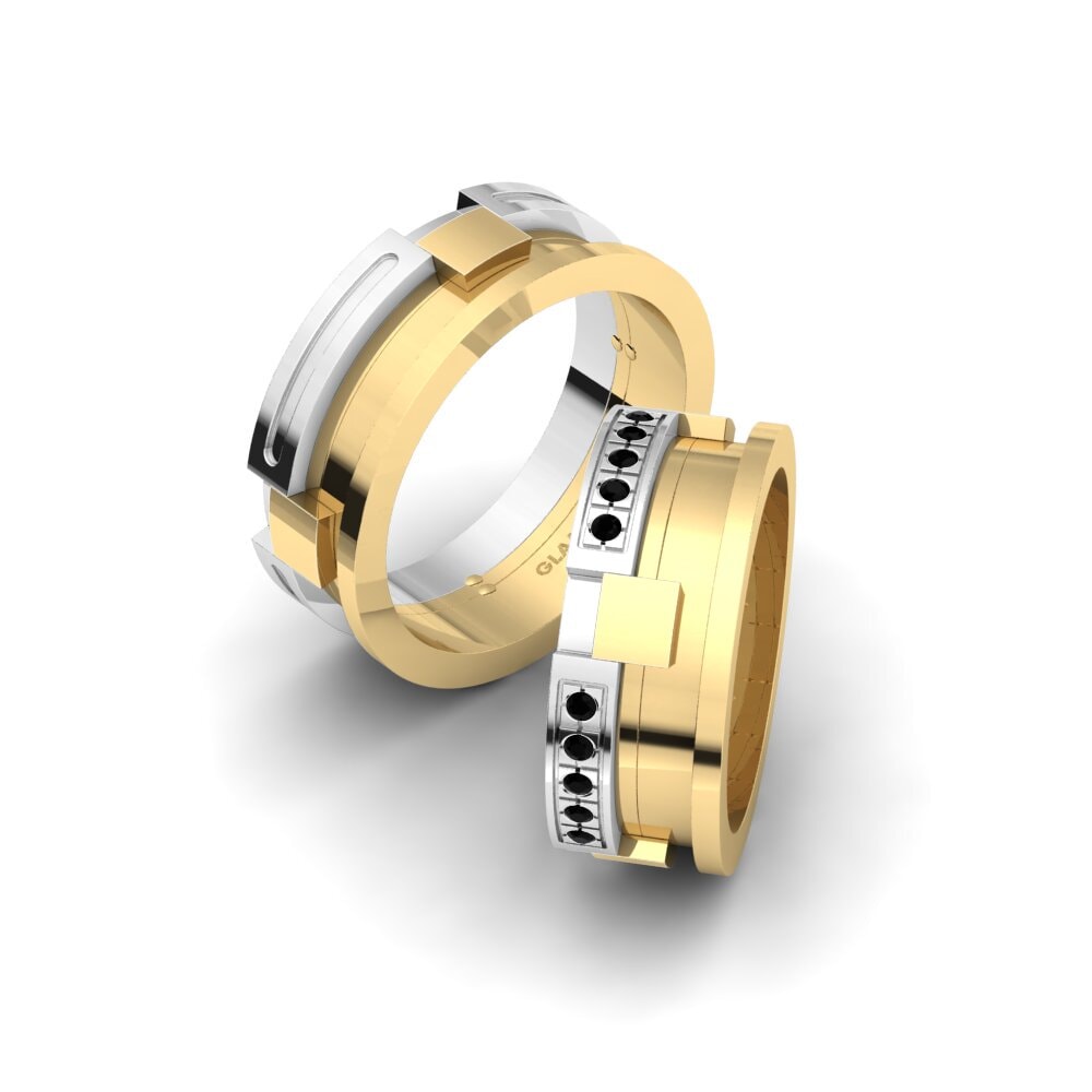 14k Yellow & White Gold Black Sapphire Wedding Ring Spectacular Stream