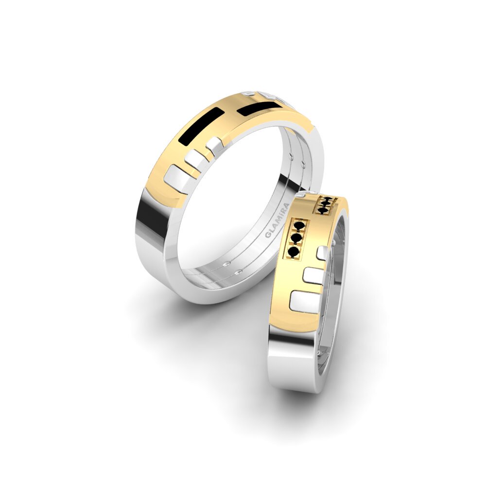 14k White & Yellow Gold Black Diamond Wedding Ring Spectacular Union 5 mm