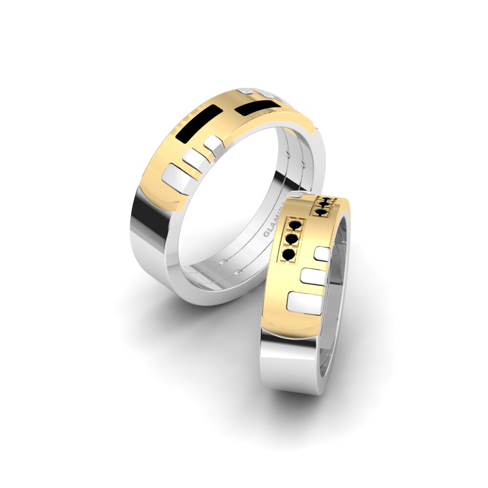 14k White & Yellow Gold Black Diamond Wedding Ring Spectacular Union 6 mm