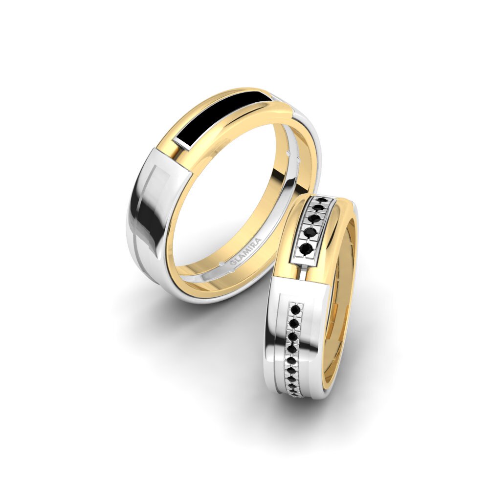 14k White & Yellow Gold Black Diamond Wedding Ring Glamorous Glory 6 mm