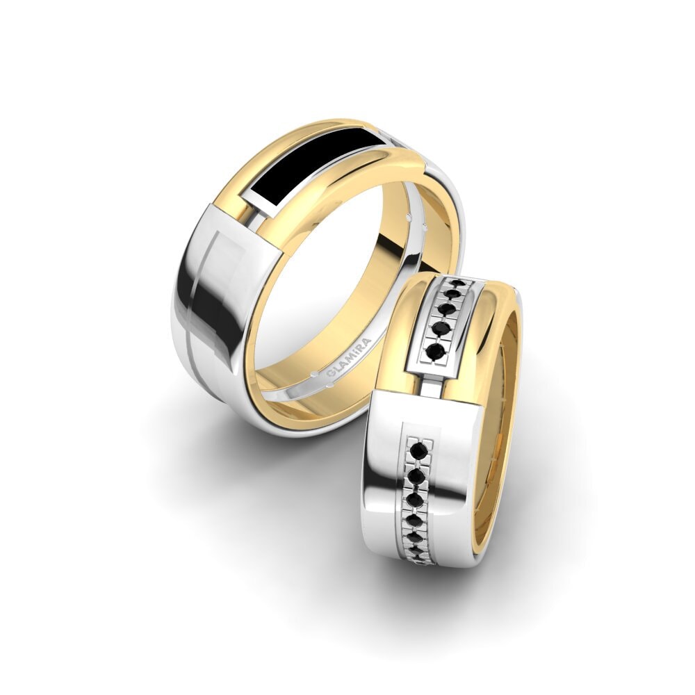 14k White & Yellow Gold Black Diamond Wedding Ring Glamorous Glory 8 mm