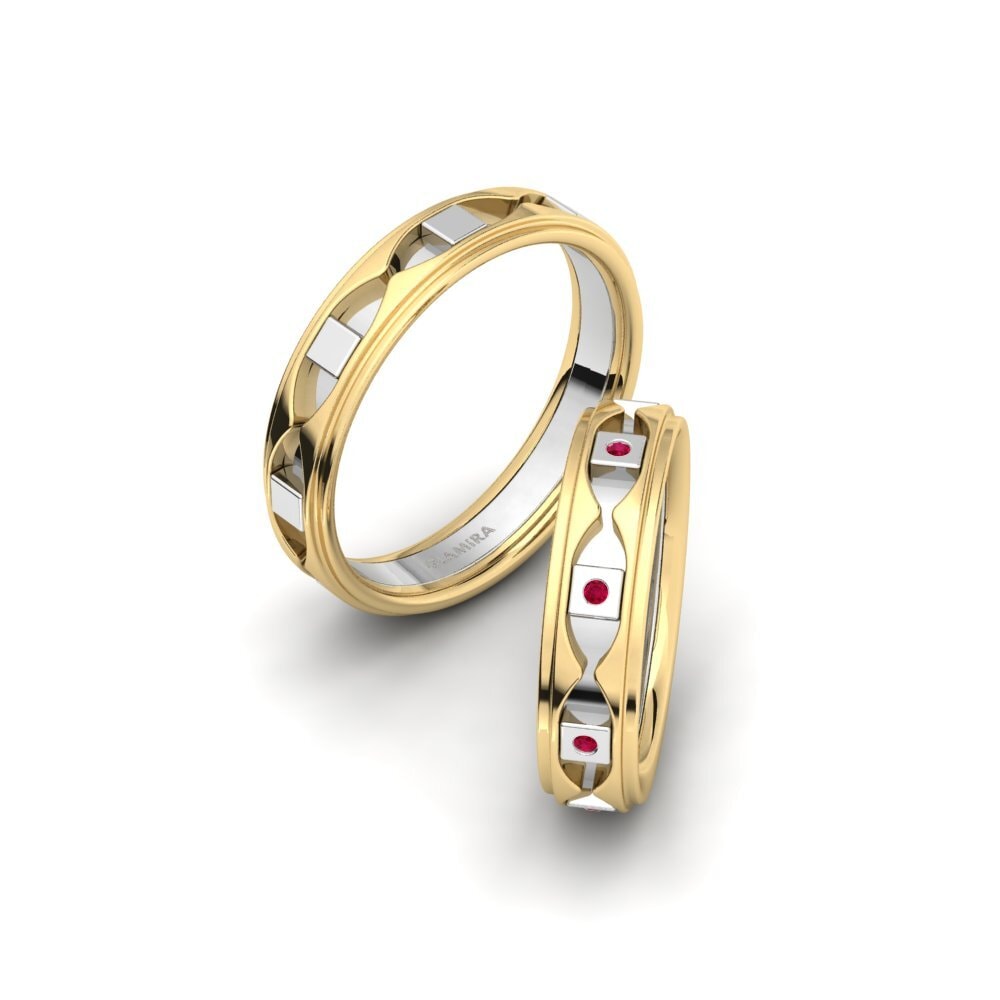 9k Oro Amarillo & Blanco Rubí Anillo de boda Glamorous Image 5 mm