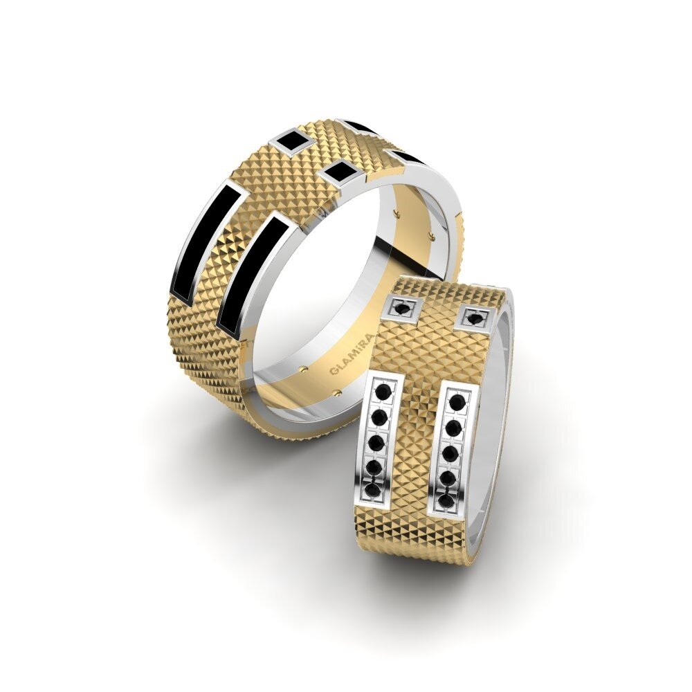 14k Yellow & White Gold Black Sapphire Wedding Ring Glamorous Passage 8 mm