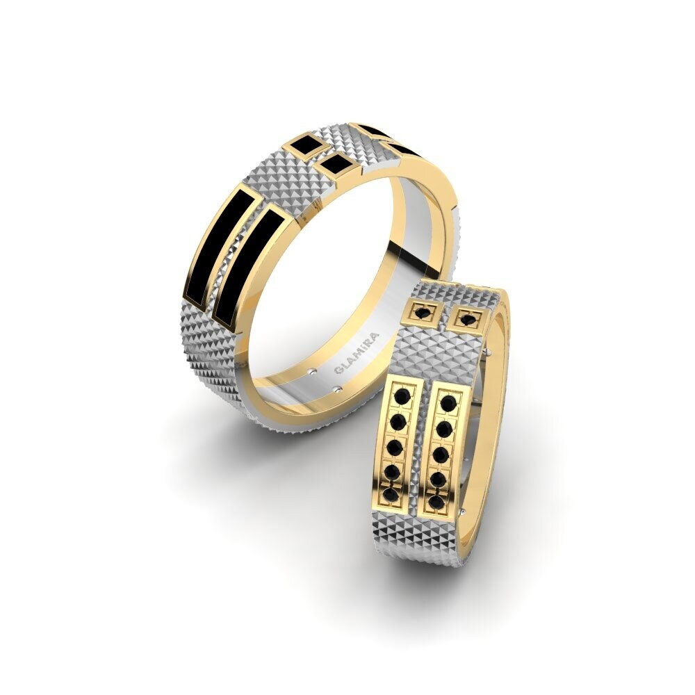 14k White & Yellow Gold Black Diamond Wedding Ring Glamorous Passage 6 mm