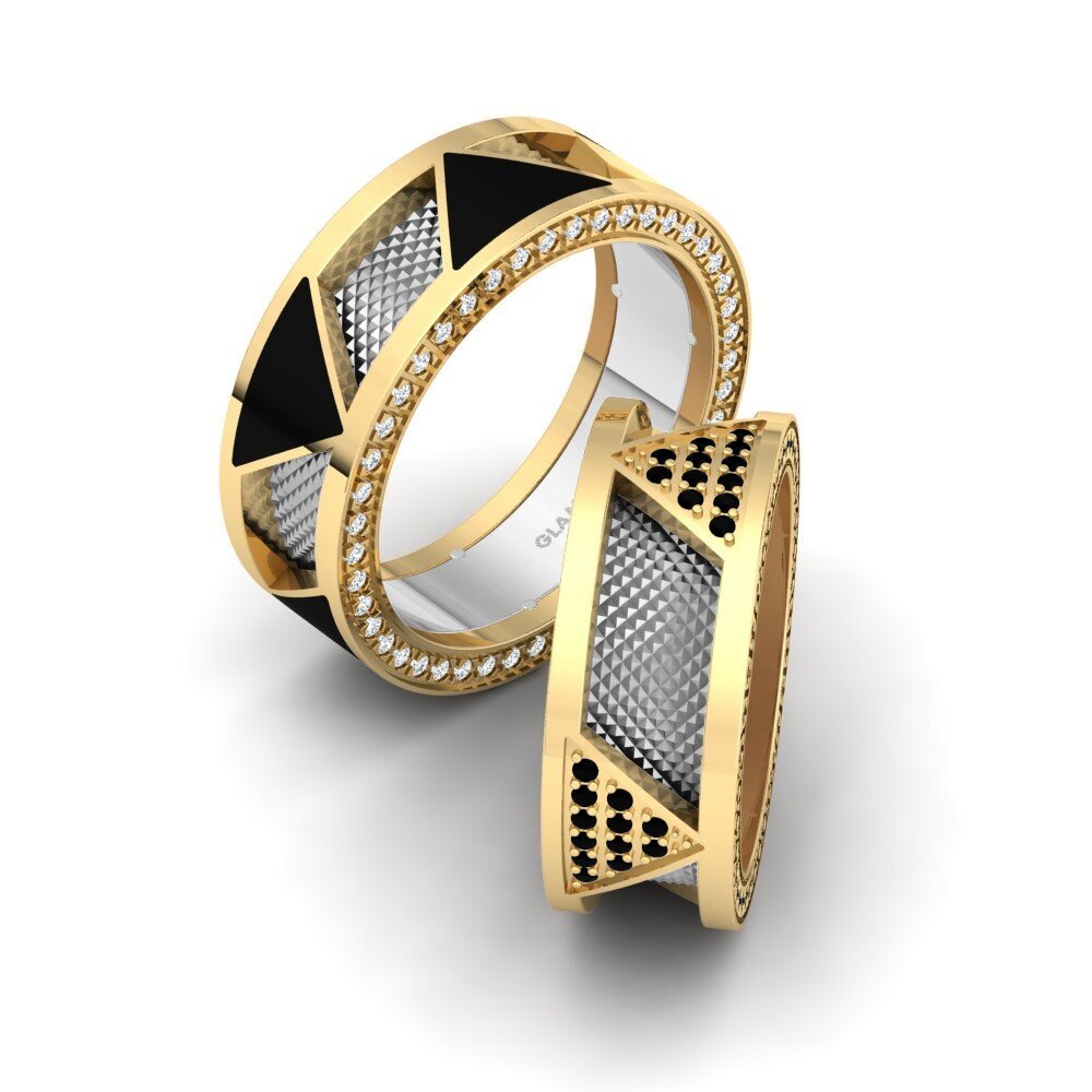 14k Yellow & White Gold Black Sapphire Wedding Ring Glamorous Passion 8 mm